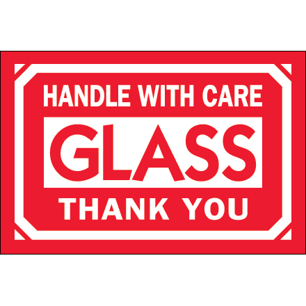 2 x 3" - "Glass - Handle With Care - Thank You" Labels