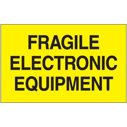 3 x 5" - "Fragile Electronic Equipment" (Fluorescent Yellow) Labels