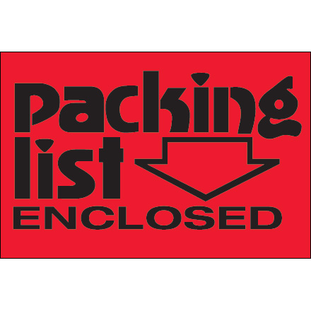 2 x 3" - "Packing List Enclosed" (Fluorescent Red) Labels